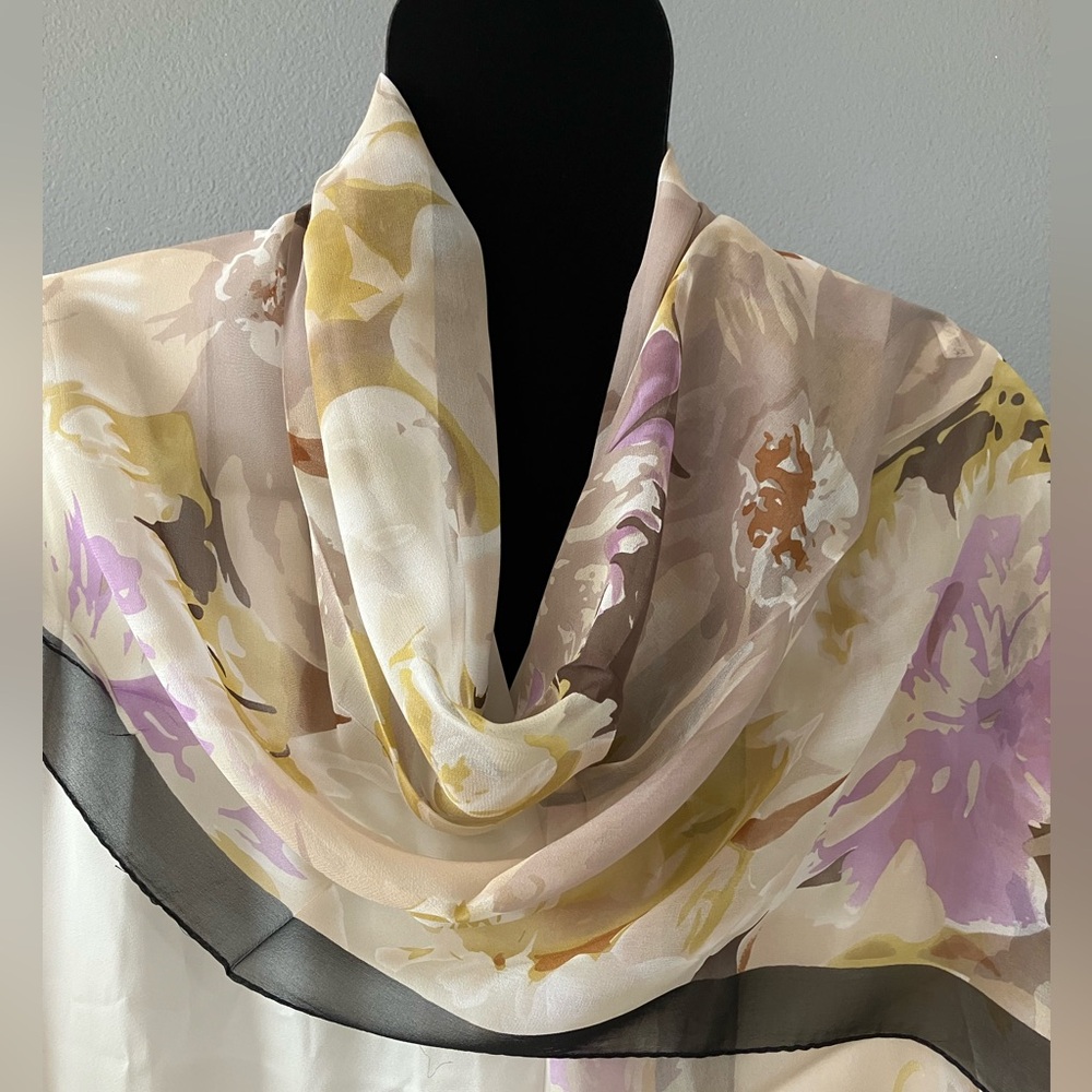 100% silk Scarf Shawl Wrap Floral art  painting print